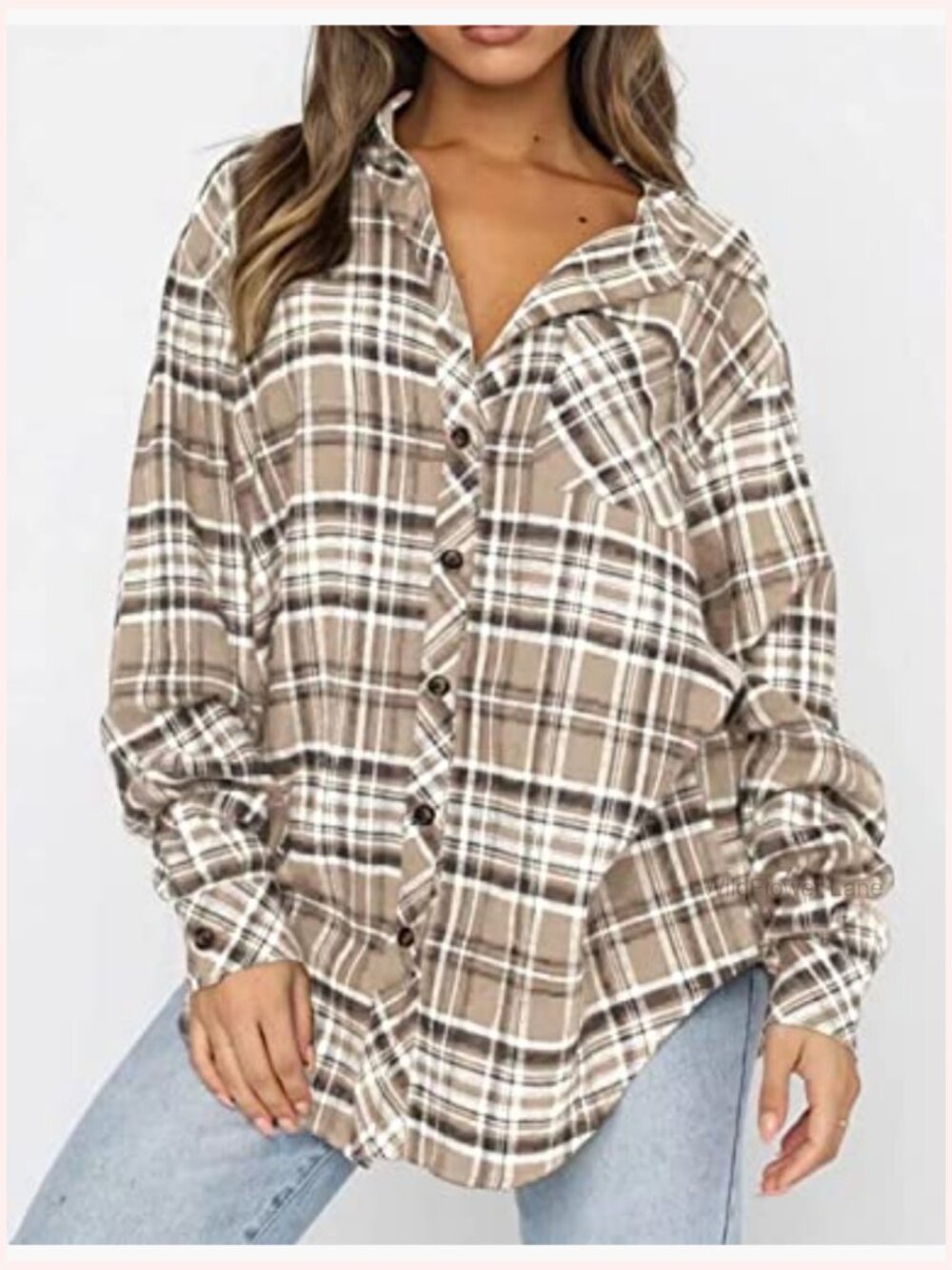 Oversized Flannel Button Down Plaid Shirt Blouse Top - Picture 3 of 4